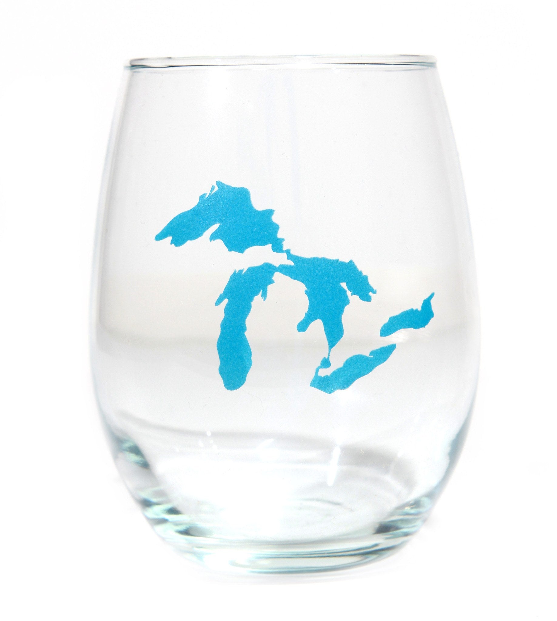 Great Lakes Stemless Wine Glass | Great Lakes Proud | The Original Great Lakes Sticker Light Blue